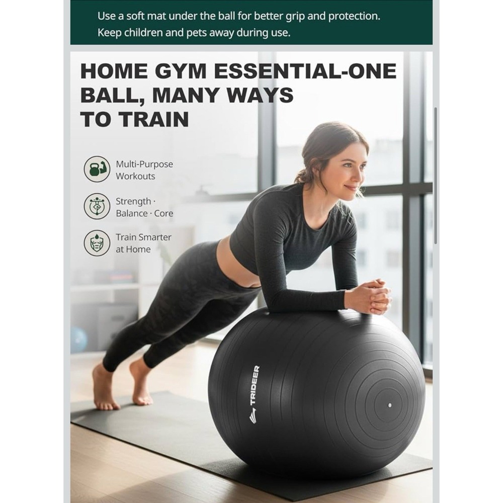 Trideer Exercise Ball for Yoga, Pilates & Fitness - Stability Ball - Black Large - Picture 4 of 7